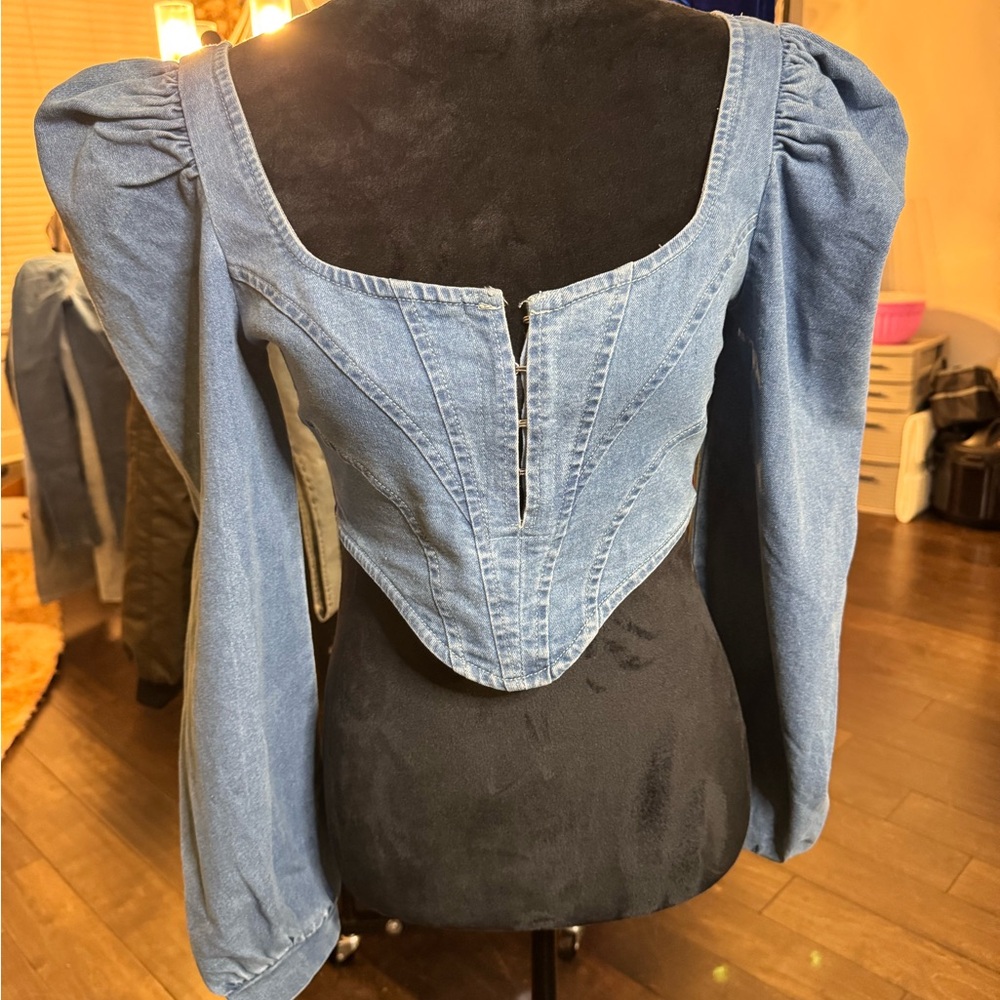 REHAB LAB Denim Corset Top – Size Small